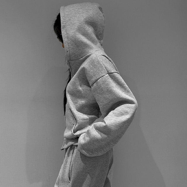 裏起毛ダブルジップ長袖ルーズスタッズポケットジップパーカー