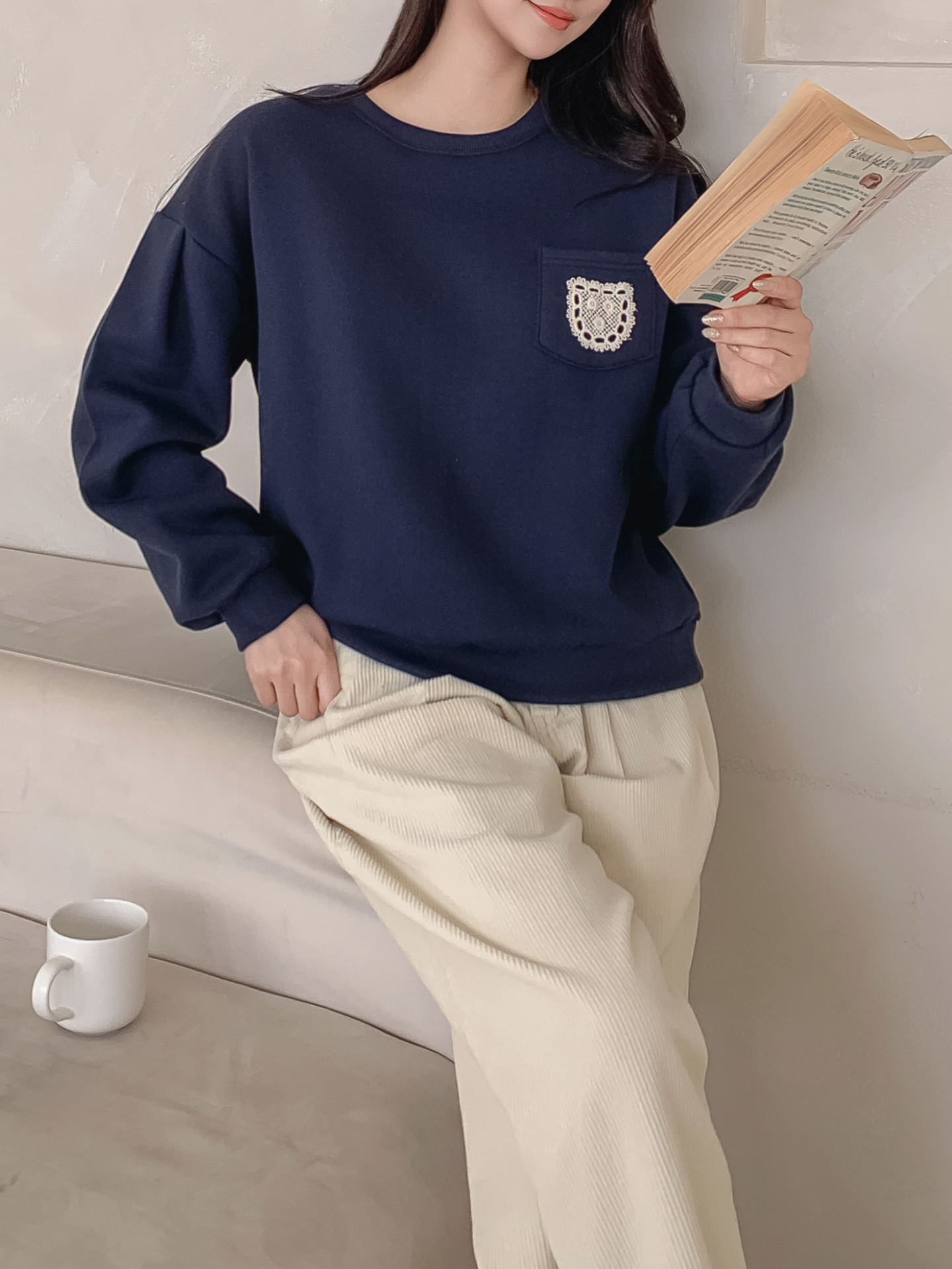 裏起毛ラウンドネックポケット刺繍スウェット | 詳細画像2