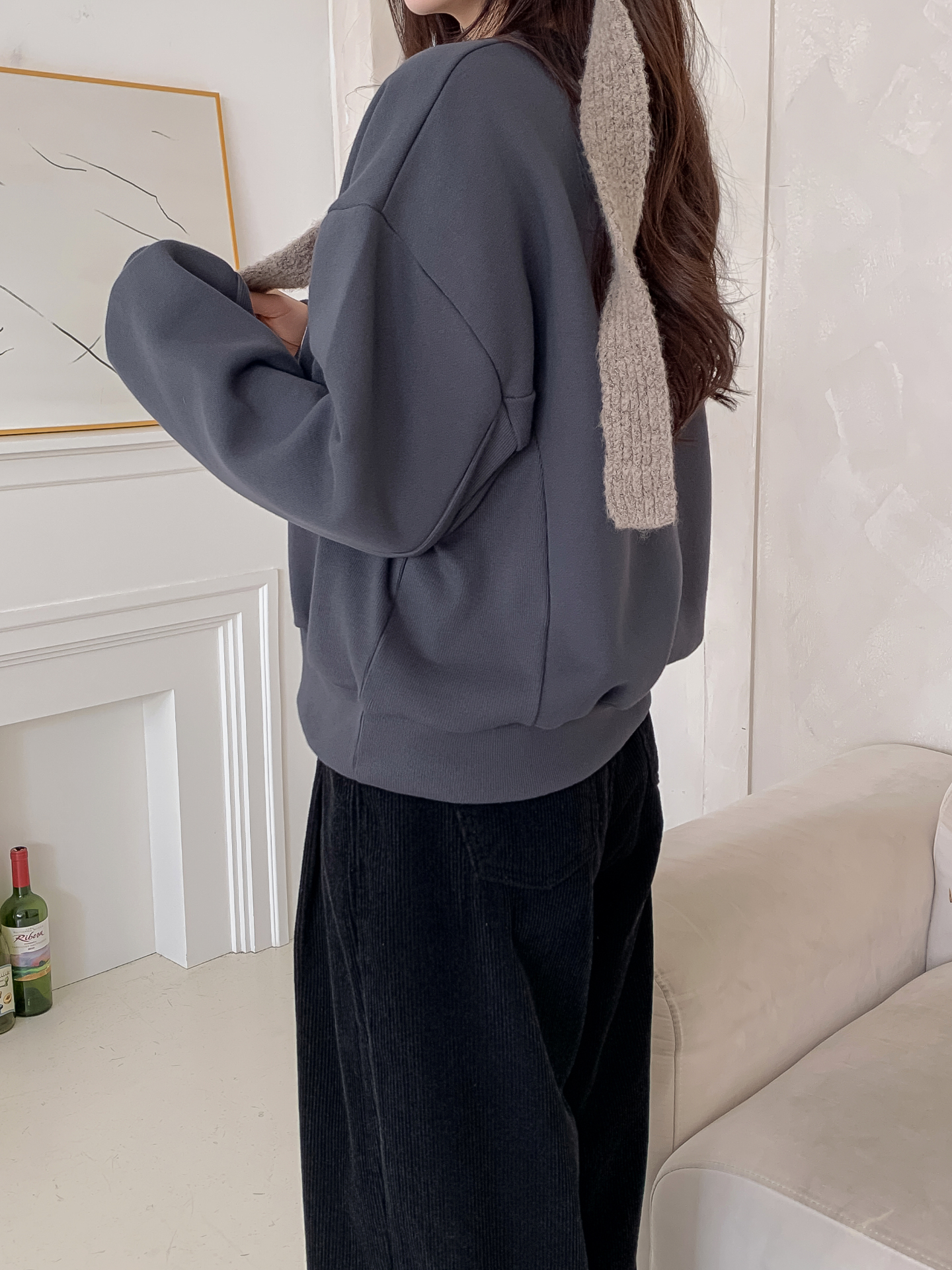 裏起毛ラウンドネックレタリング刺繍スウェット | 詳細画像5