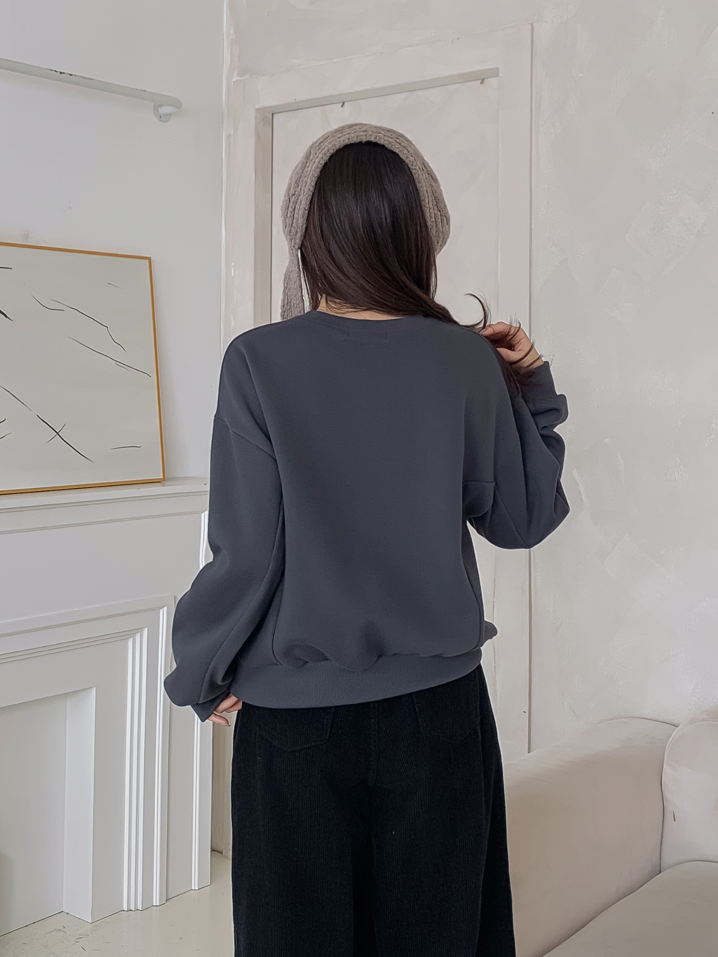 裏起毛ラウンドネックレタリング刺繍スウェット | 詳細画像6