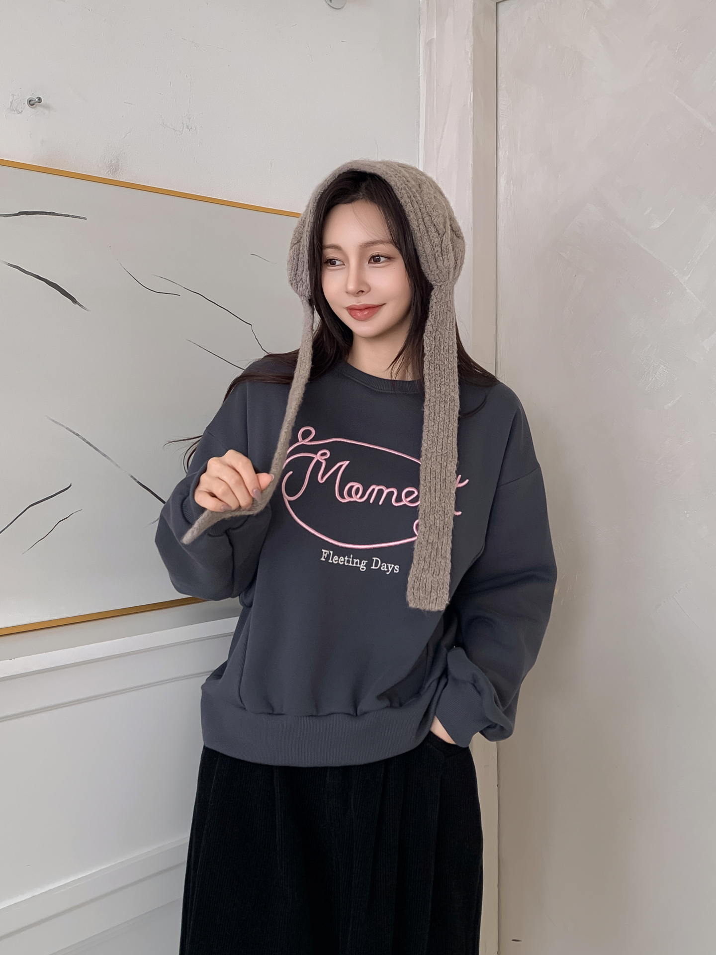 裏起毛ラウンドネックレタリング刺繍スウェット | 詳細画像7