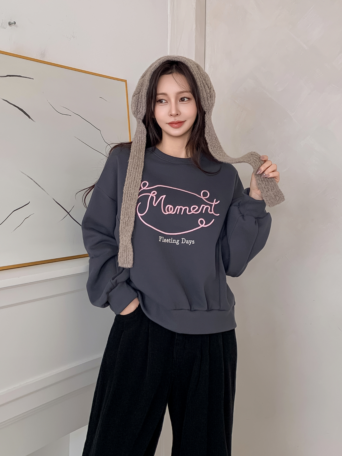 裏起毛ラウンドネックレタリング刺繍スウェット | 詳細画像8