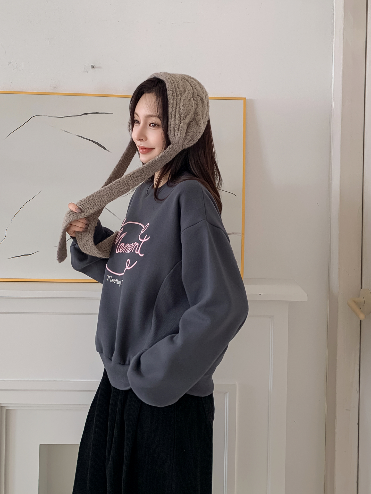 裏起毛ラウンドネックレタリング刺繍スウェット | 詳細画像9