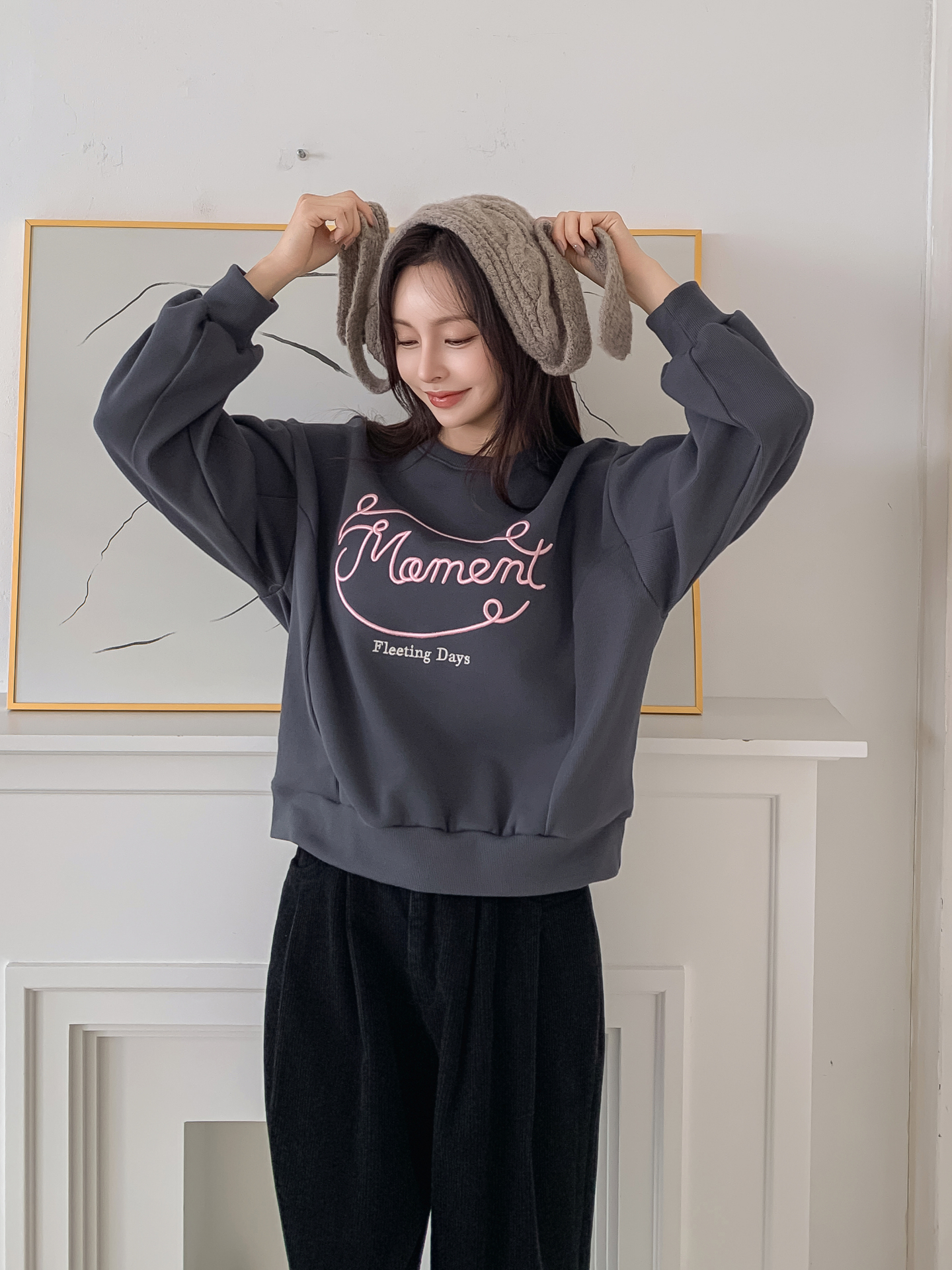 裏起毛ラウンドネックレタリング刺繍スウェット | 詳細画像10