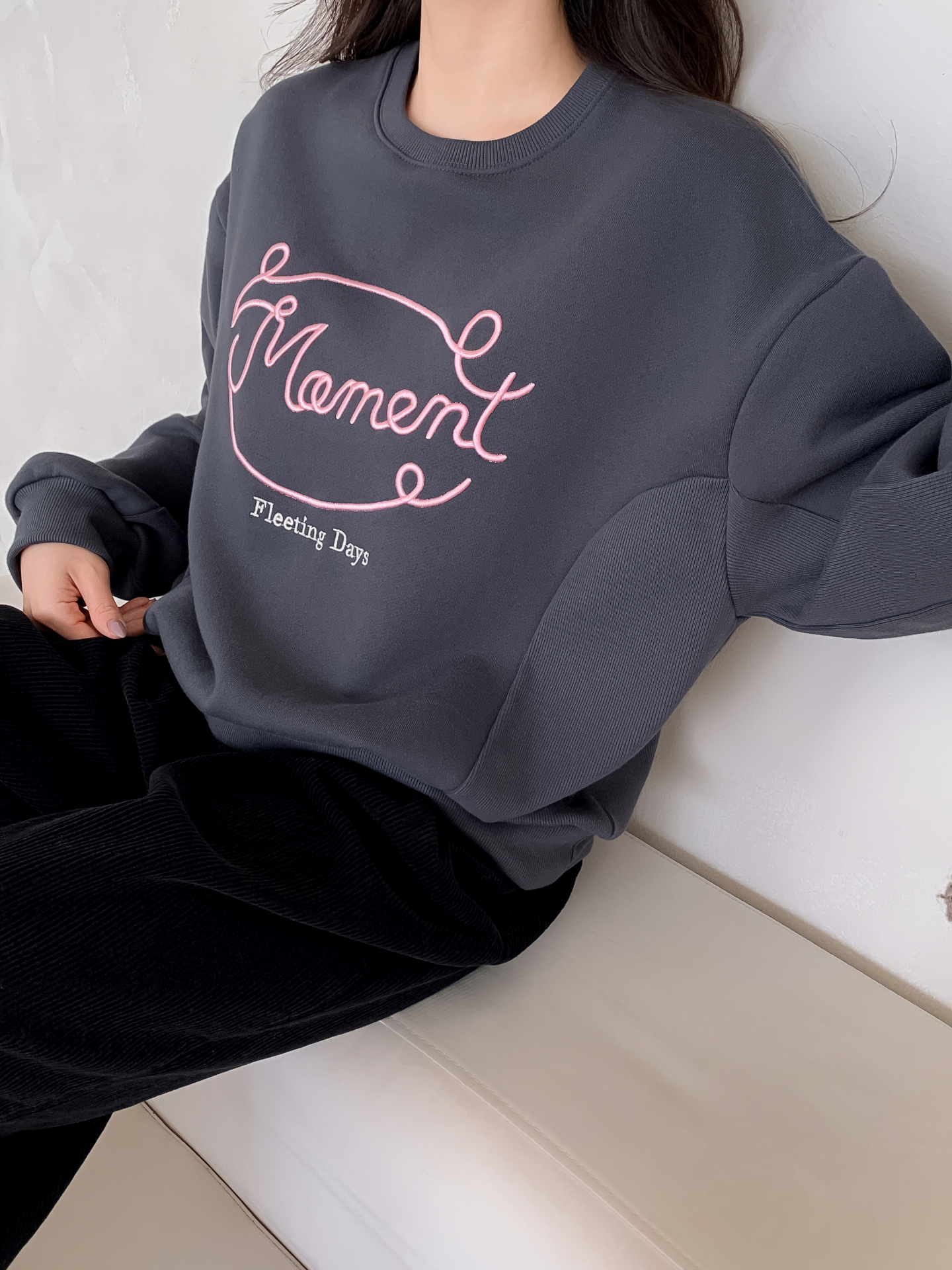 裏起毛ラウンドネックレタリング刺繍スウェット | 詳細画像14