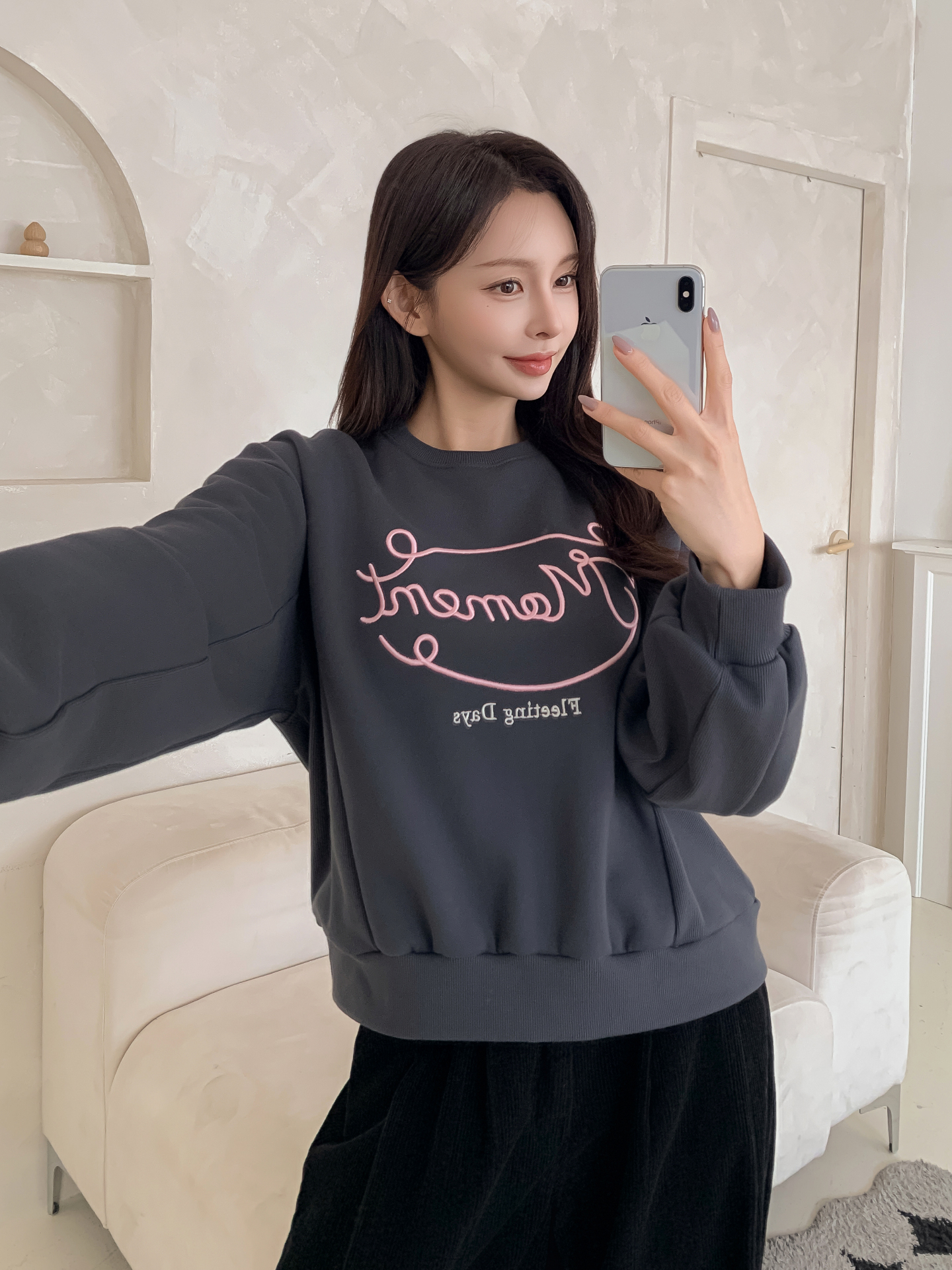 裏起毛ラウンドネックレタリング刺繍スウェット | 詳細画像16