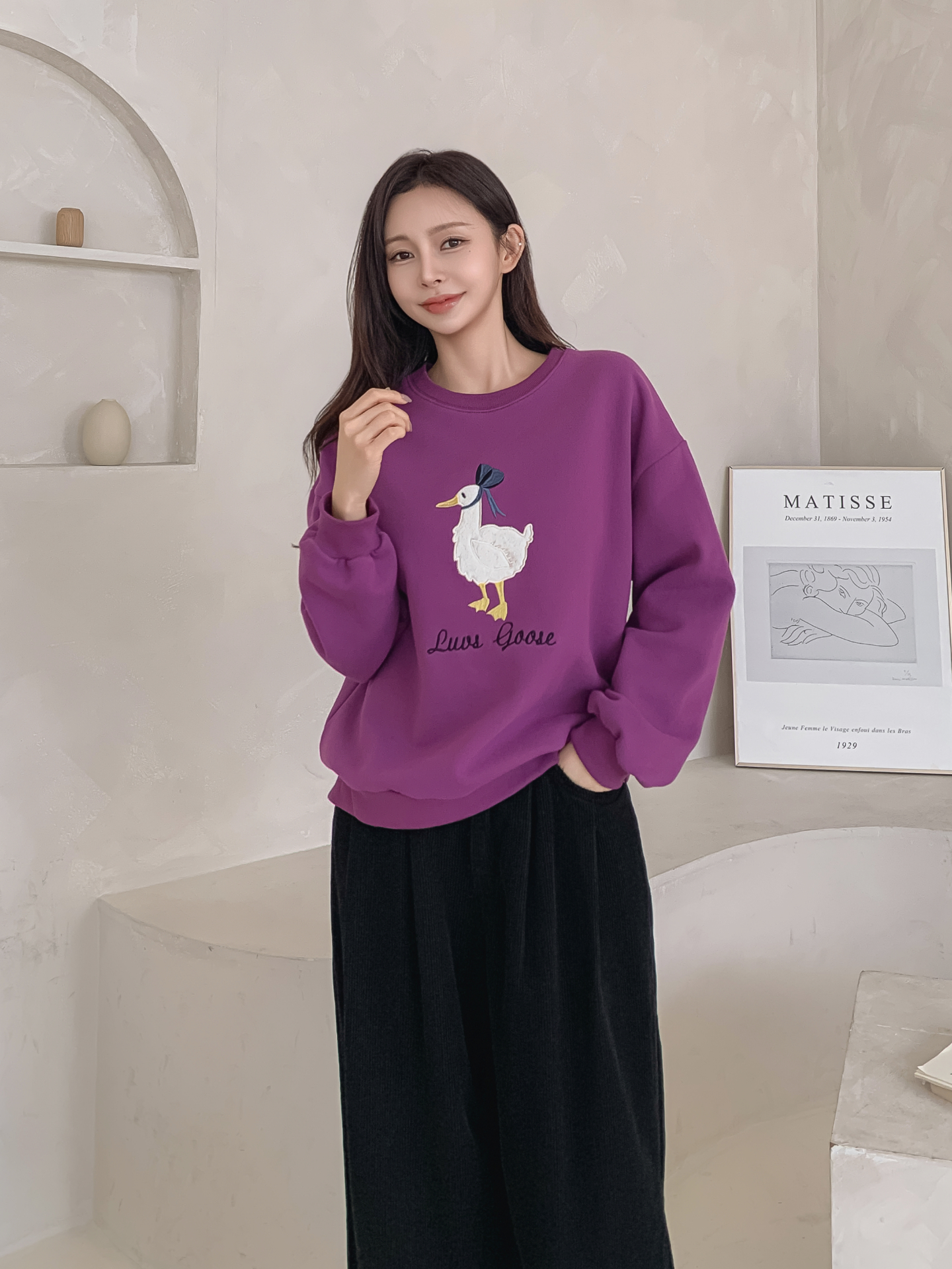 裏起毛ラウンドネック刺繍スウェット | 詳細画像2