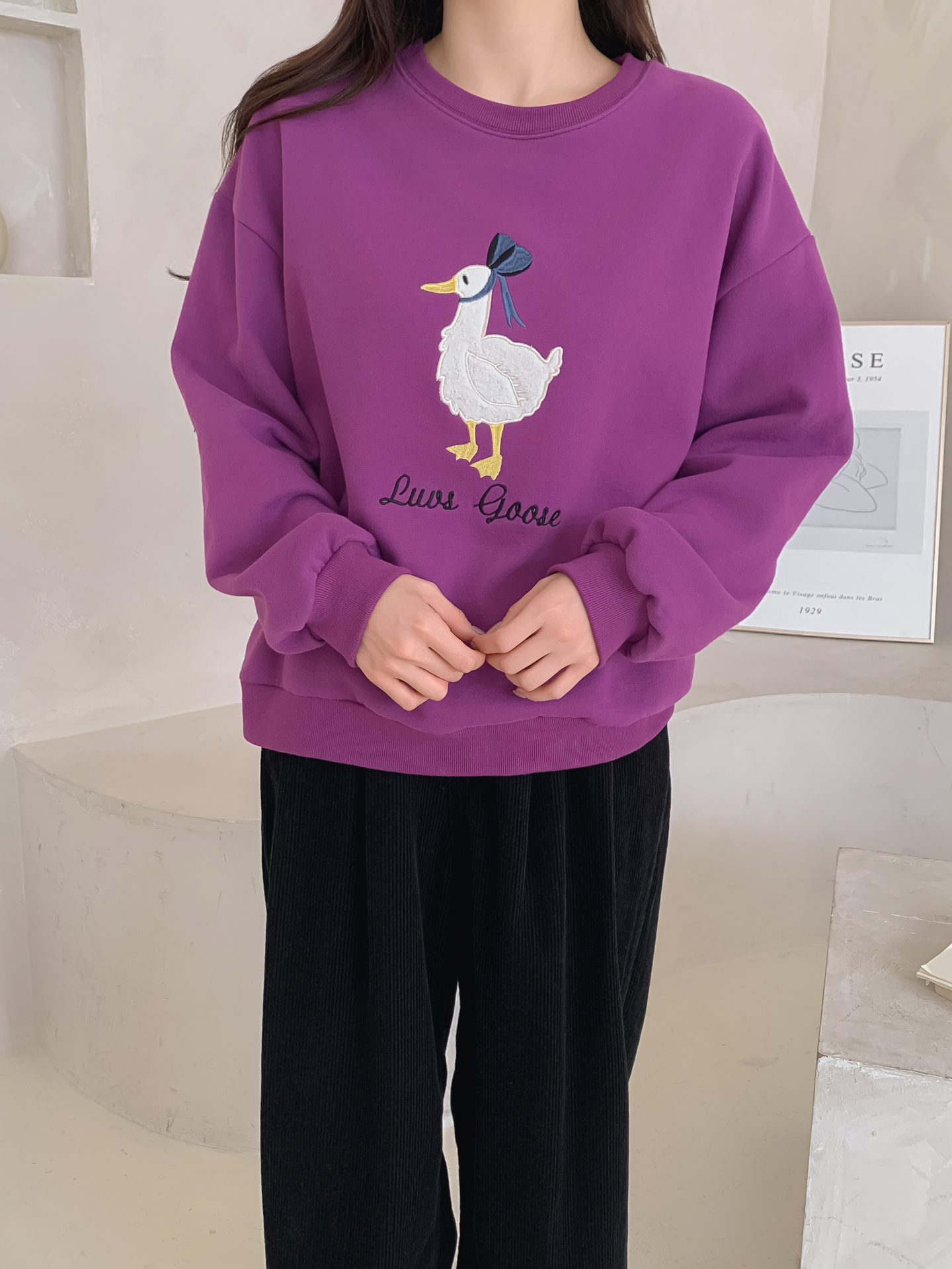 裏起毛ラウンドネック刺繍スウェット | 詳細画像3