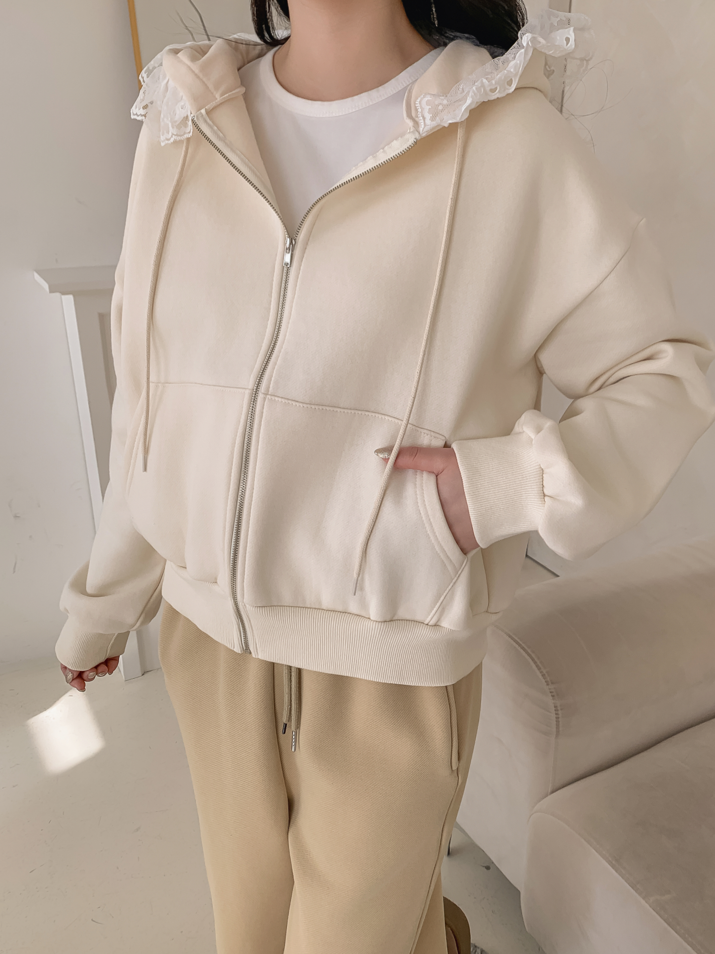 裏起毛フードレースジップパーカー | 詳細画像6