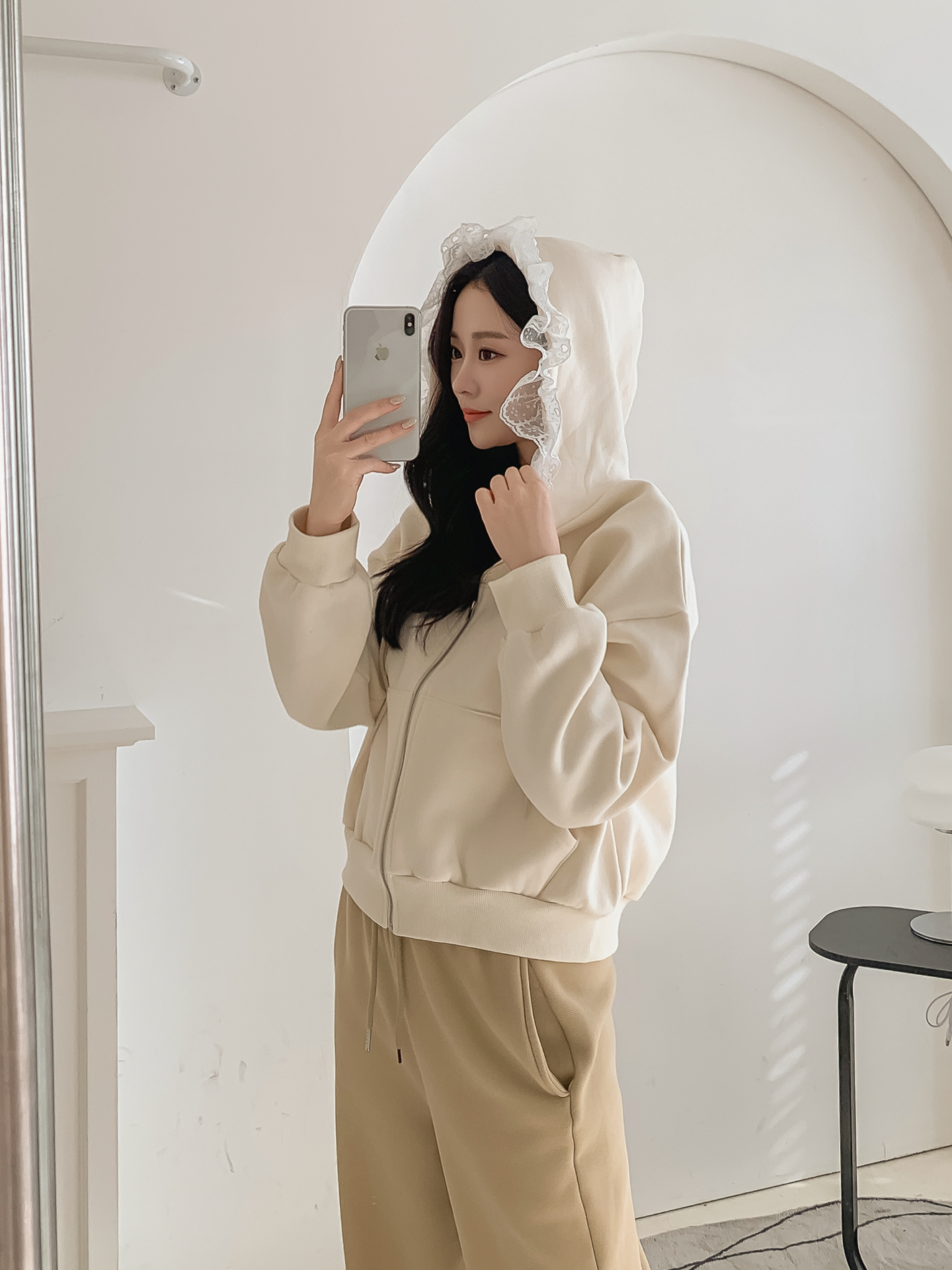 裏起毛フードレースジップパーカー | 詳細画像5