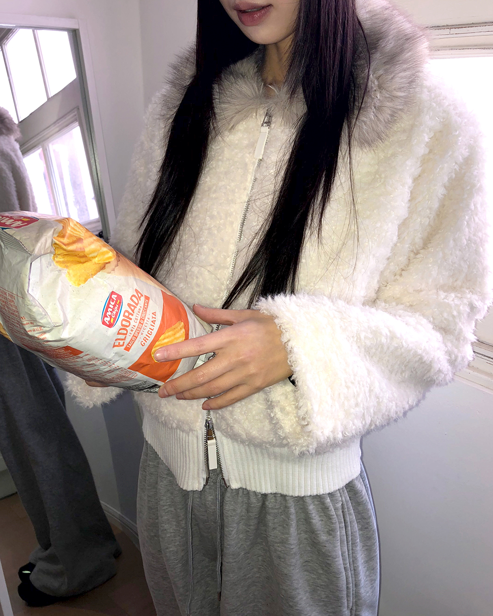 キルト風エコファーダブルジップカラーカラージャケット | レディース