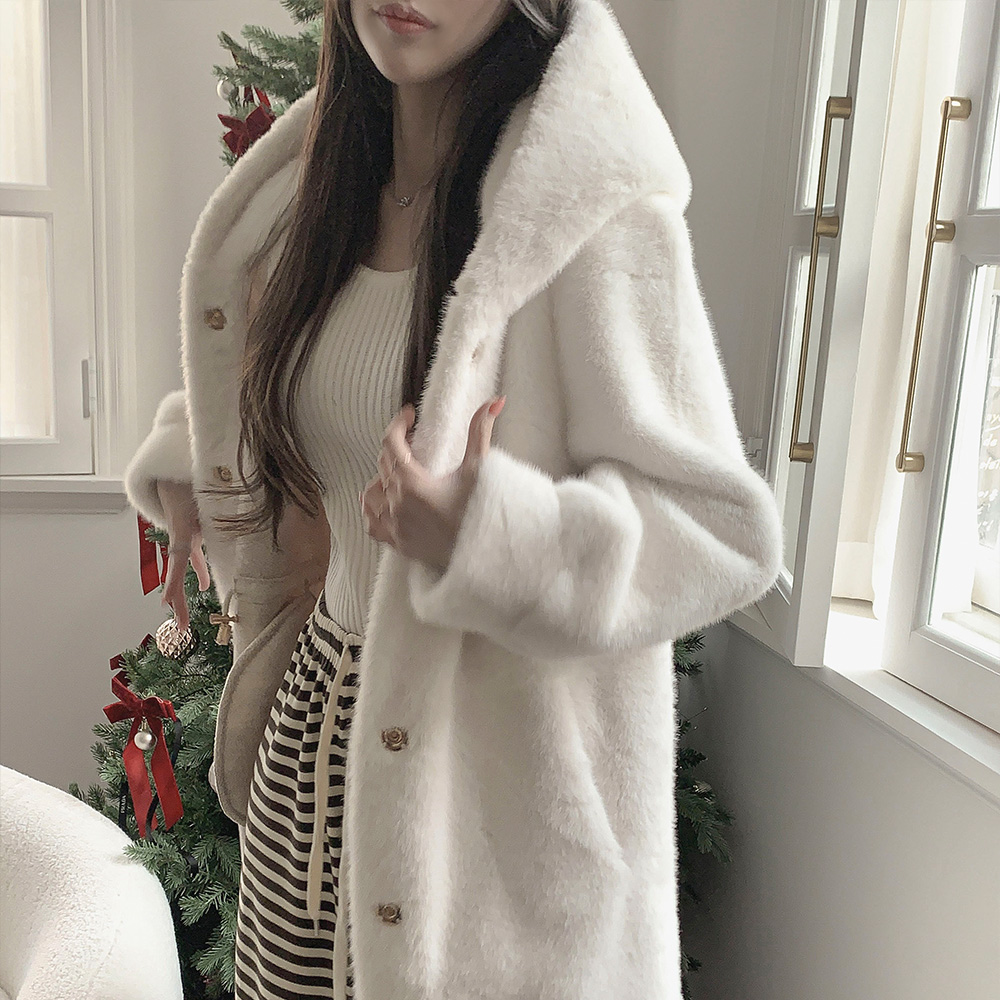 エコファーフードロングルーズコート | レディースファッション通販