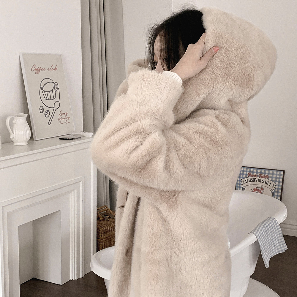 エコファーフードロングルーズコート | レディースファッション通販