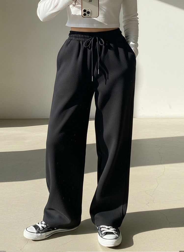 ファー裏地ドローストリングウエストゴムワイドパンツ[選べる丈