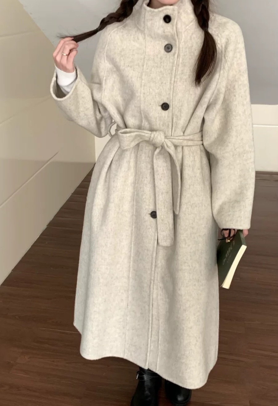 ウール混ボタンハイネックロングルーズ長袖コートストラップ付 | 詳細画像2