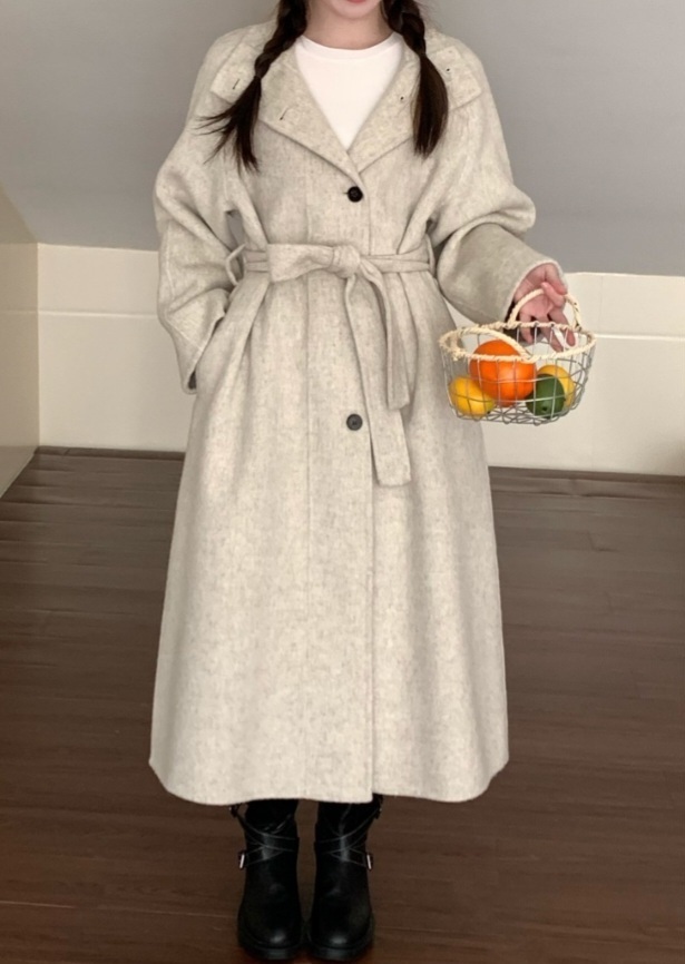 ウール混ボタンハイネックロングルーズ長袖コートストラップ付 | 詳細画像3