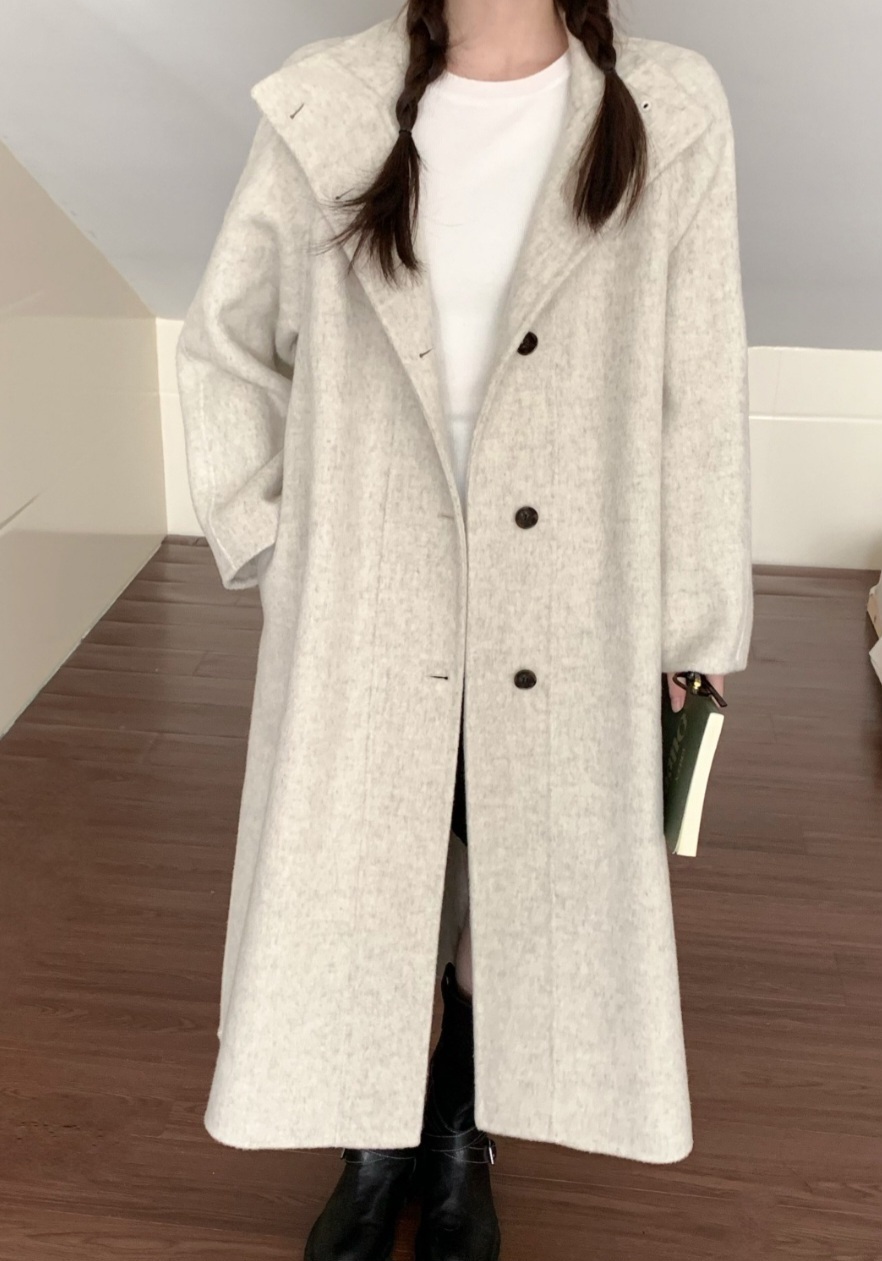 ウール混ボタンハイネックロングルーズ長袖コートストラップ付 | 詳細画像7