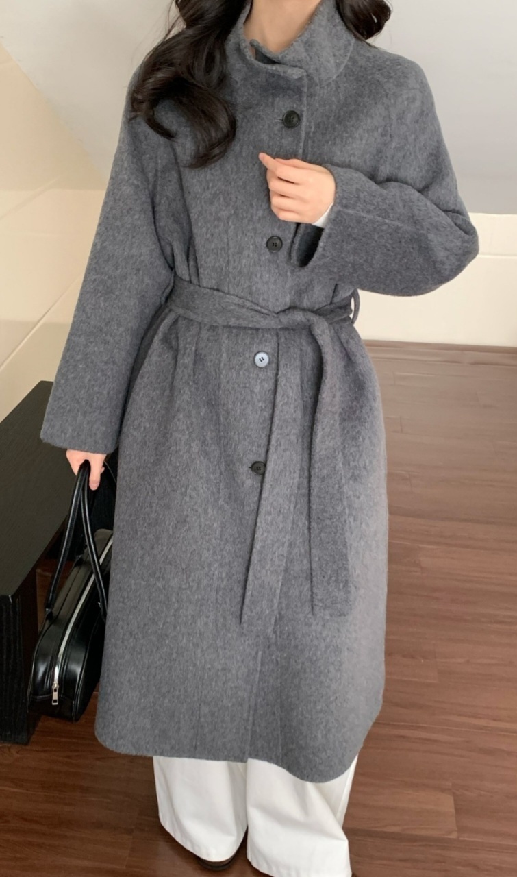 ウール混ボタンハイネックロングルーズ長袖コートストラップ付 | 詳細画像5