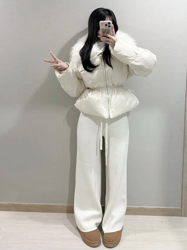 グースダウンジップアップドローストリングポケットショート長袖ダウンジャケット | 詳細画像12