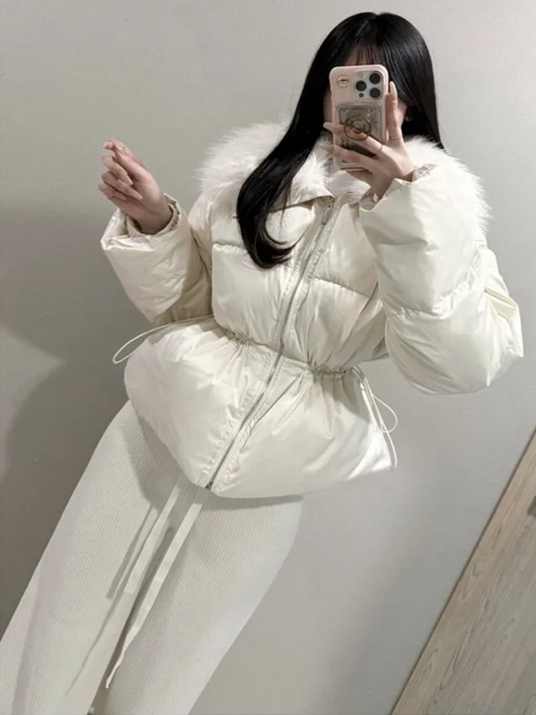 グースダウンジップアップドローストリングポケットショート長袖ダウンジャケット | 詳細画像2