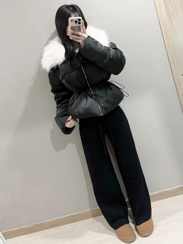 グースダウンジップアップドローストリングポケットショート長袖ダウンジャケット | 詳細画像4