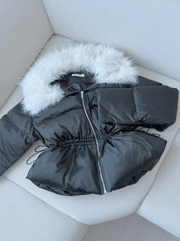 グースダウンジップアップドローストリングポケットショート長袖ダウンジャケット | 詳細画像14