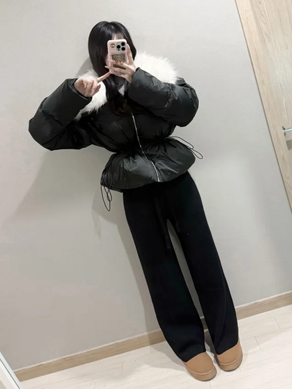 グースダウンジップアップドローストリングポケットショート長袖ダウンジャケット | 詳細画像10