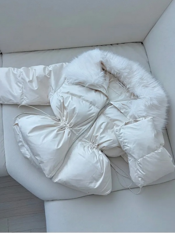 グースダウンジップアップドローストリングポケットショート長袖ダウンジャケット | 詳細画像13