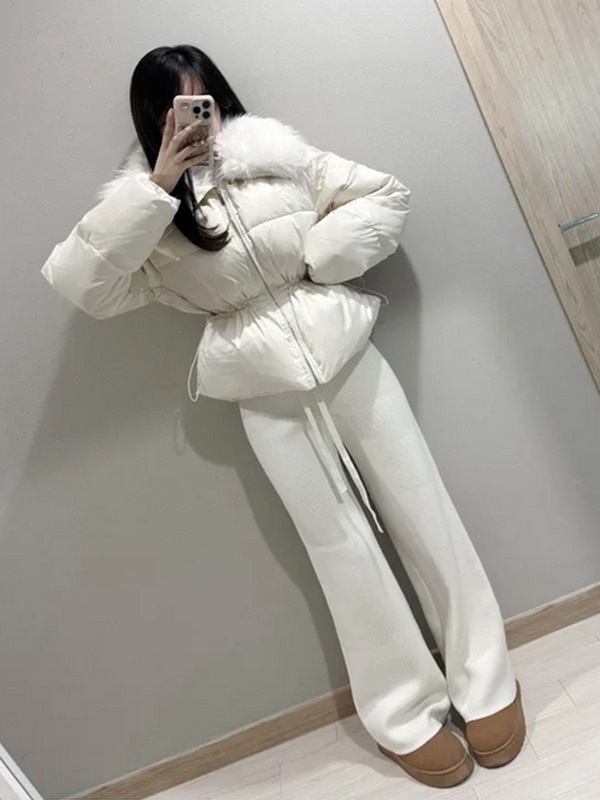 グースダウンジップアップドローストリングポケットショート長袖ダウンジャケット | 詳細画像3