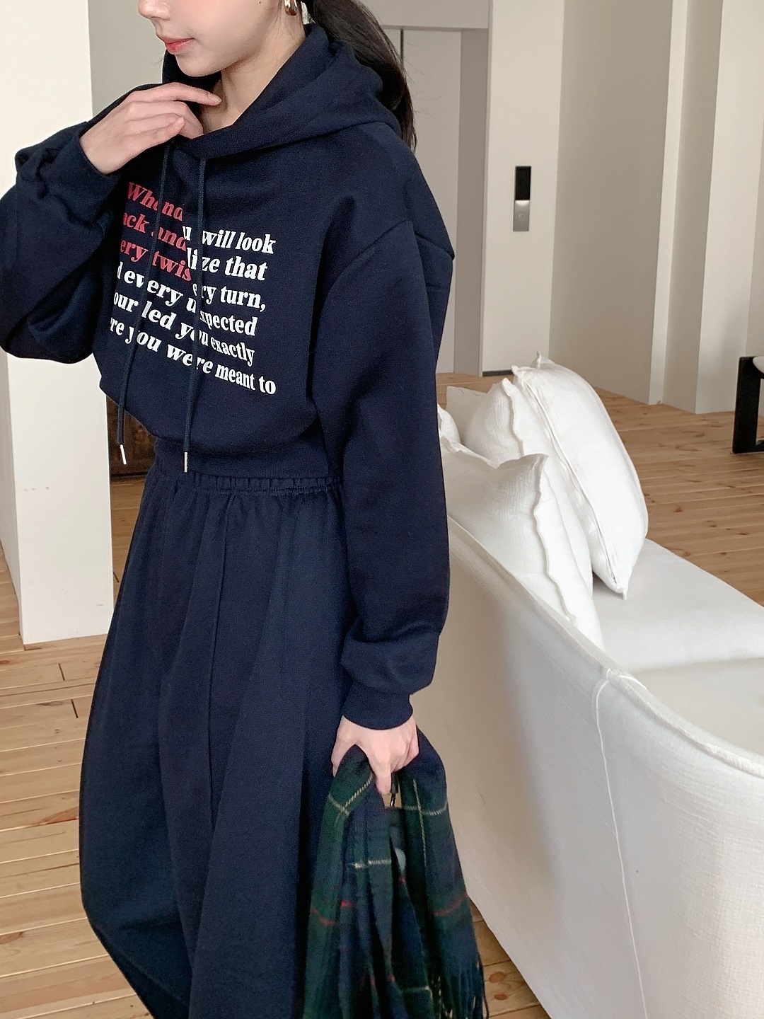 裏起毛フードウエストゴム長袖ワイドレタリングセットアップパンツジップパーカー | 詳細画像6