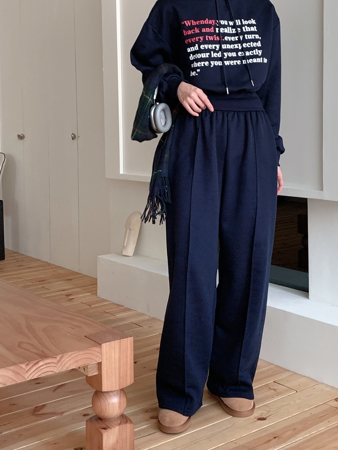 裏起毛フードウエストゴム長袖ワイドレタリングセットアップパンツジップパーカー | 詳細画像14