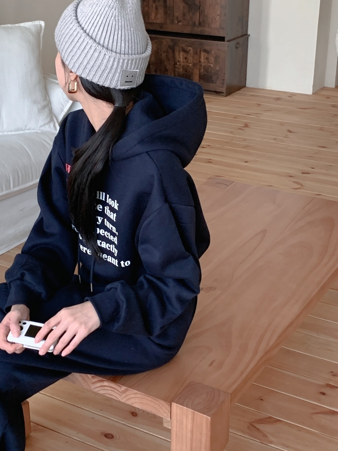 裏起毛フードウエストゴム長袖ワイドレタリングセットアップパンツジップパーカー | 詳細画像16