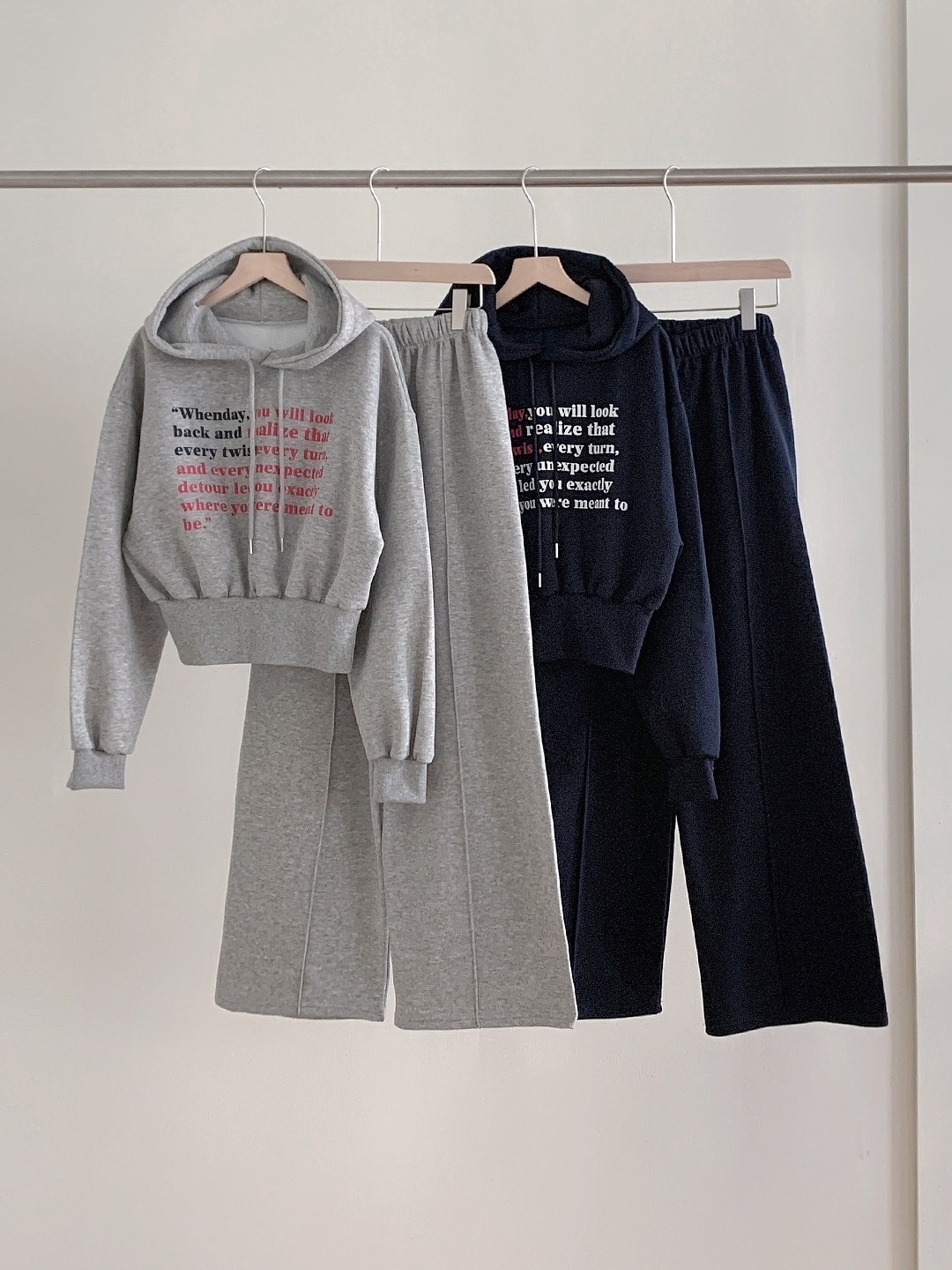 裏起毛フードウエストゴム長袖ワイドレタリングセットアップパンツジップパーカー | 詳細画像17