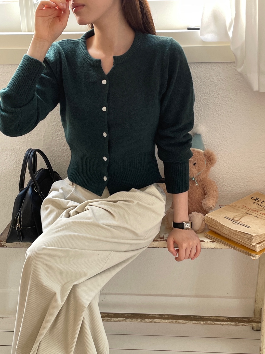 ウール混ボタンヘンリーネック長袖カーディガン | 詳細画像11