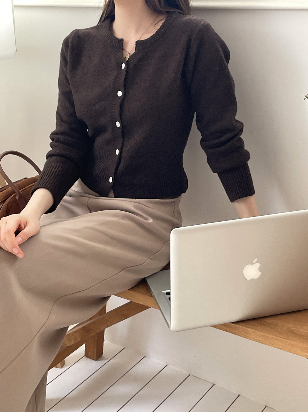 ウール混ボタンヘンリーネック長袖カーディガン | 詳細画像2