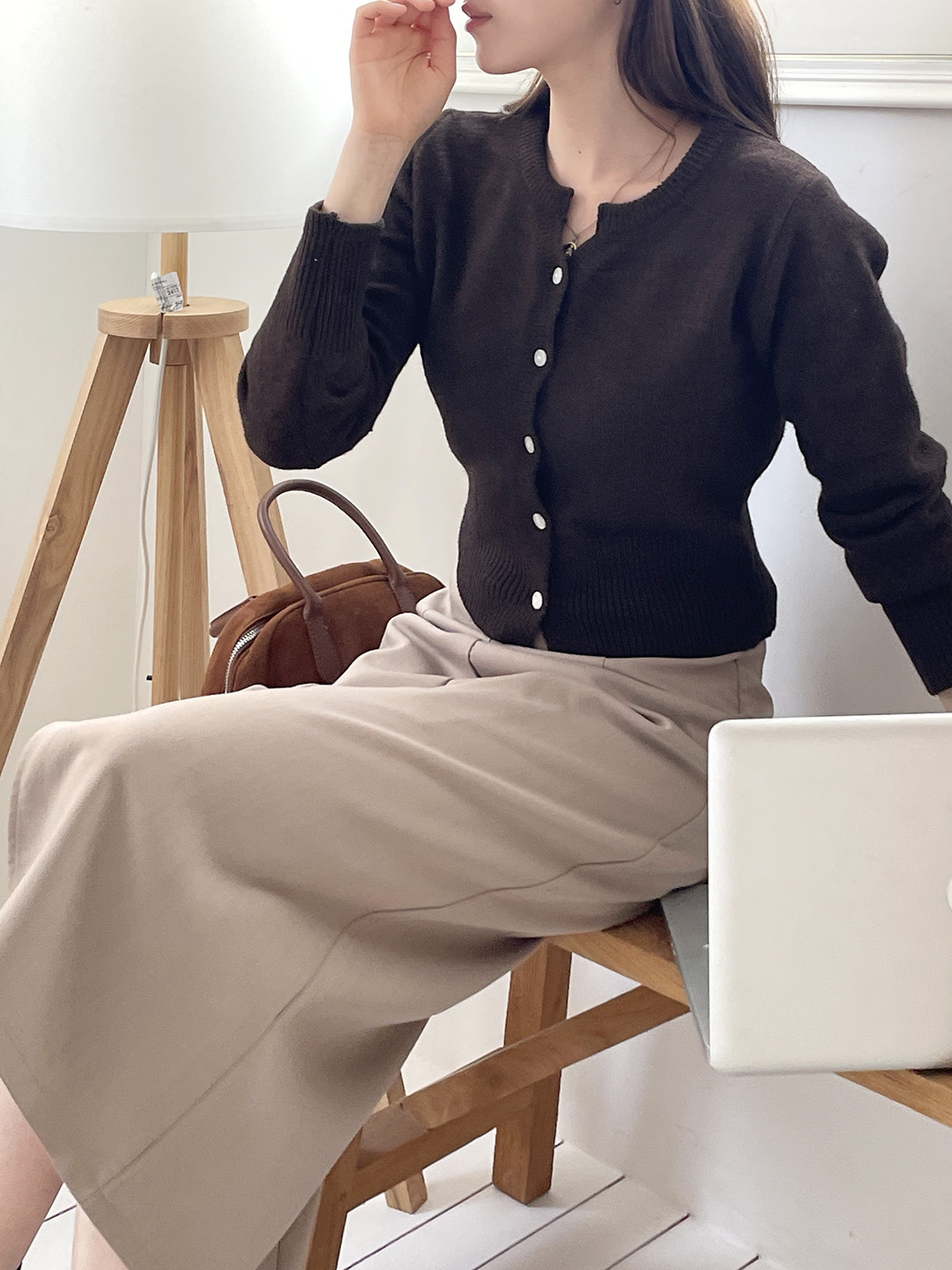 ウール混ボタンヘンリーネック長袖カーディガン | 詳細画像6