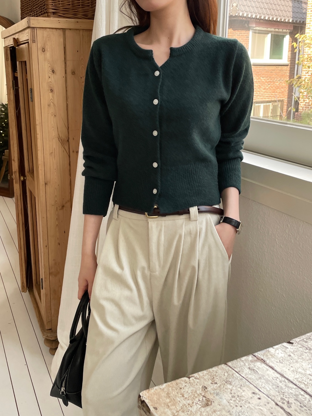 ウール混ボタンヘンリーネック長袖カーディガン | 詳細画像9