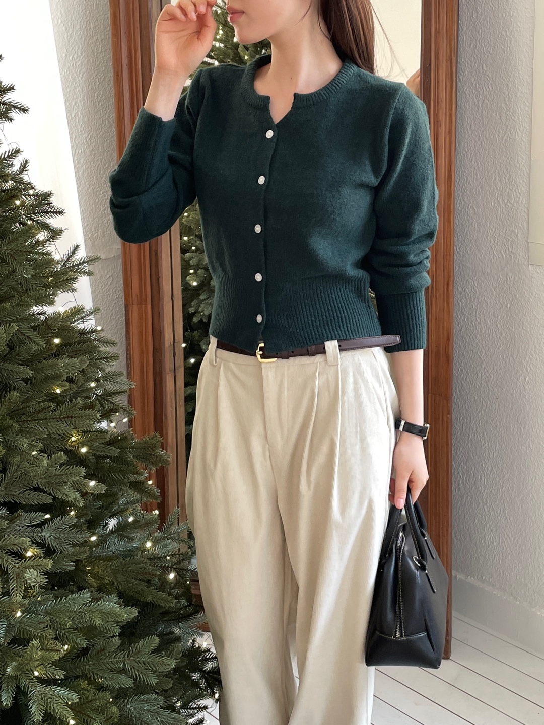 ウール混ボタンヘンリーネック長袖カーディガン | 詳細画像10