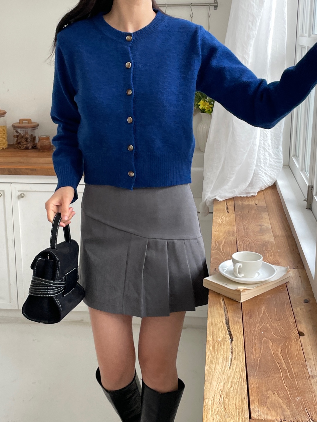 ウール混ボタンラウンドネック長袖カーディガン | 詳細画像10