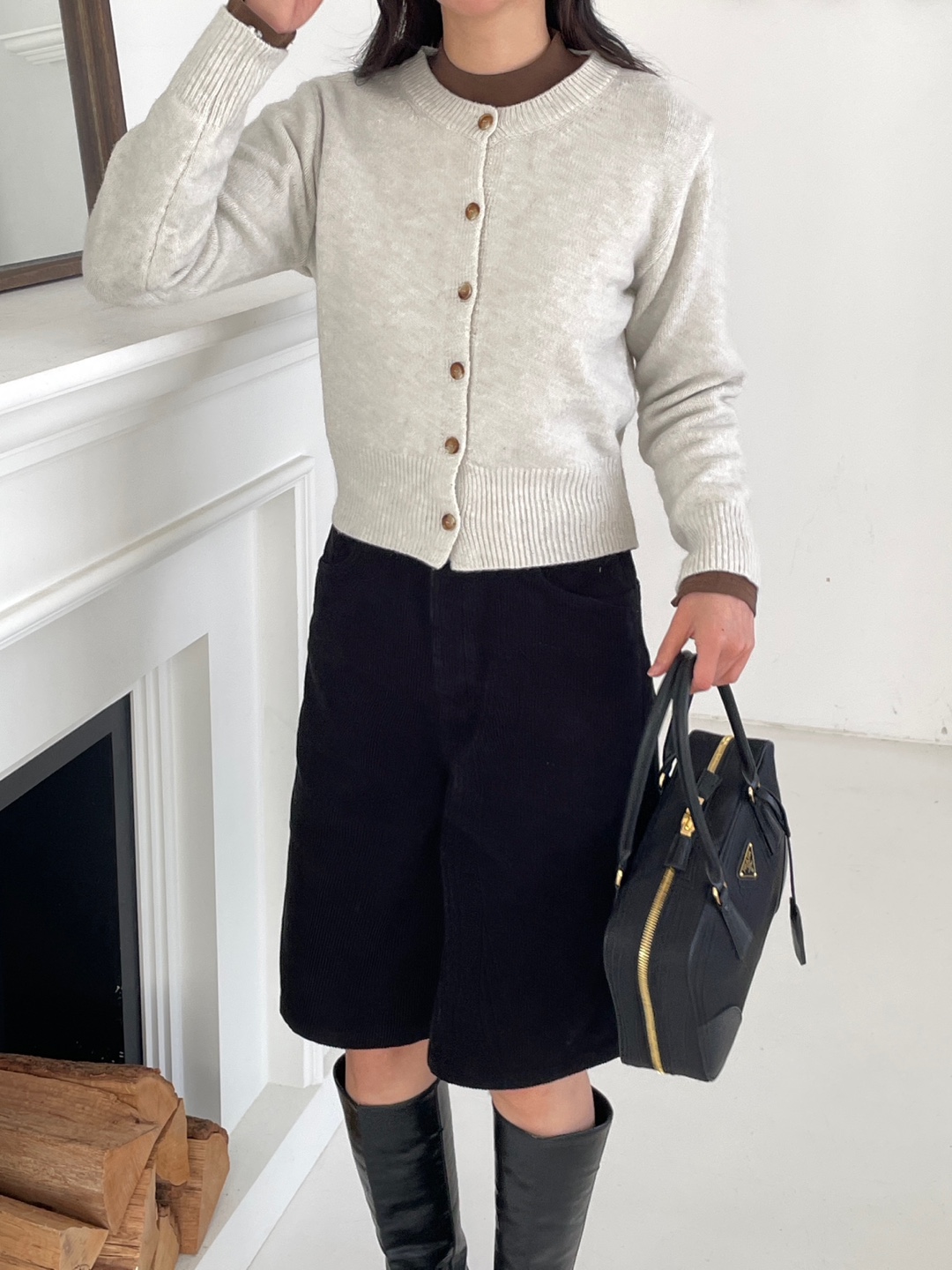 ウール混ボタンラウンドネック長袖カーディガン | 詳細画像13