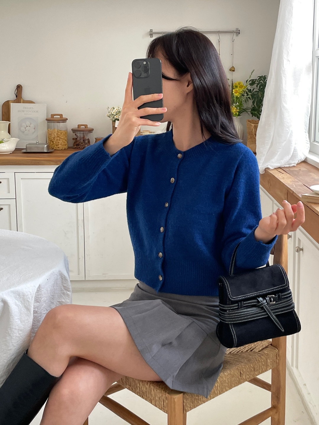 ウール混ボタンラウンドネック長袖カーディガン | 詳細画像8