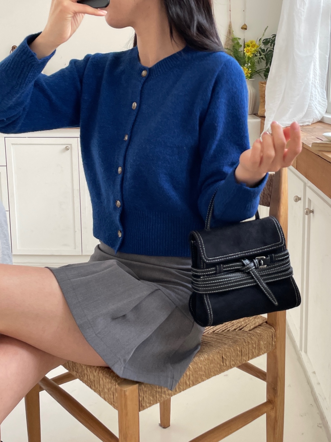 ウール混ボタンラウンドネック長袖カーディガン | 詳細画像2