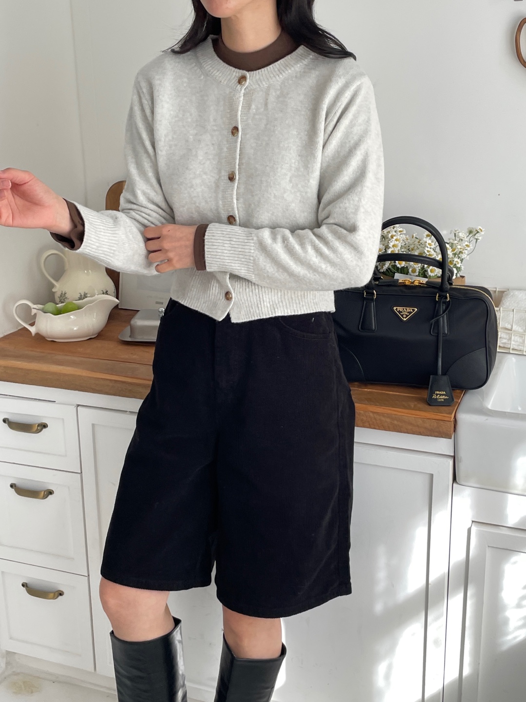 ウール混ボタンラウンドネック長袖カーディガン | 詳細画像11