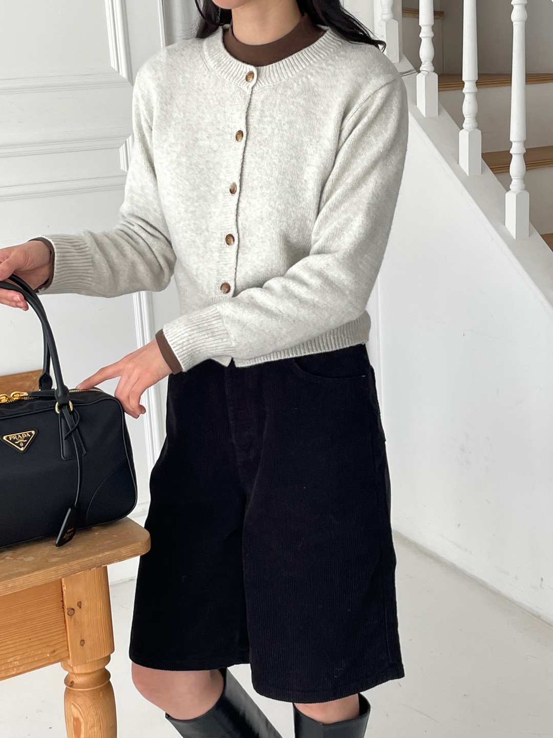 ウール混ボタンラウンドネック長袖カーディガン | 詳細画像12