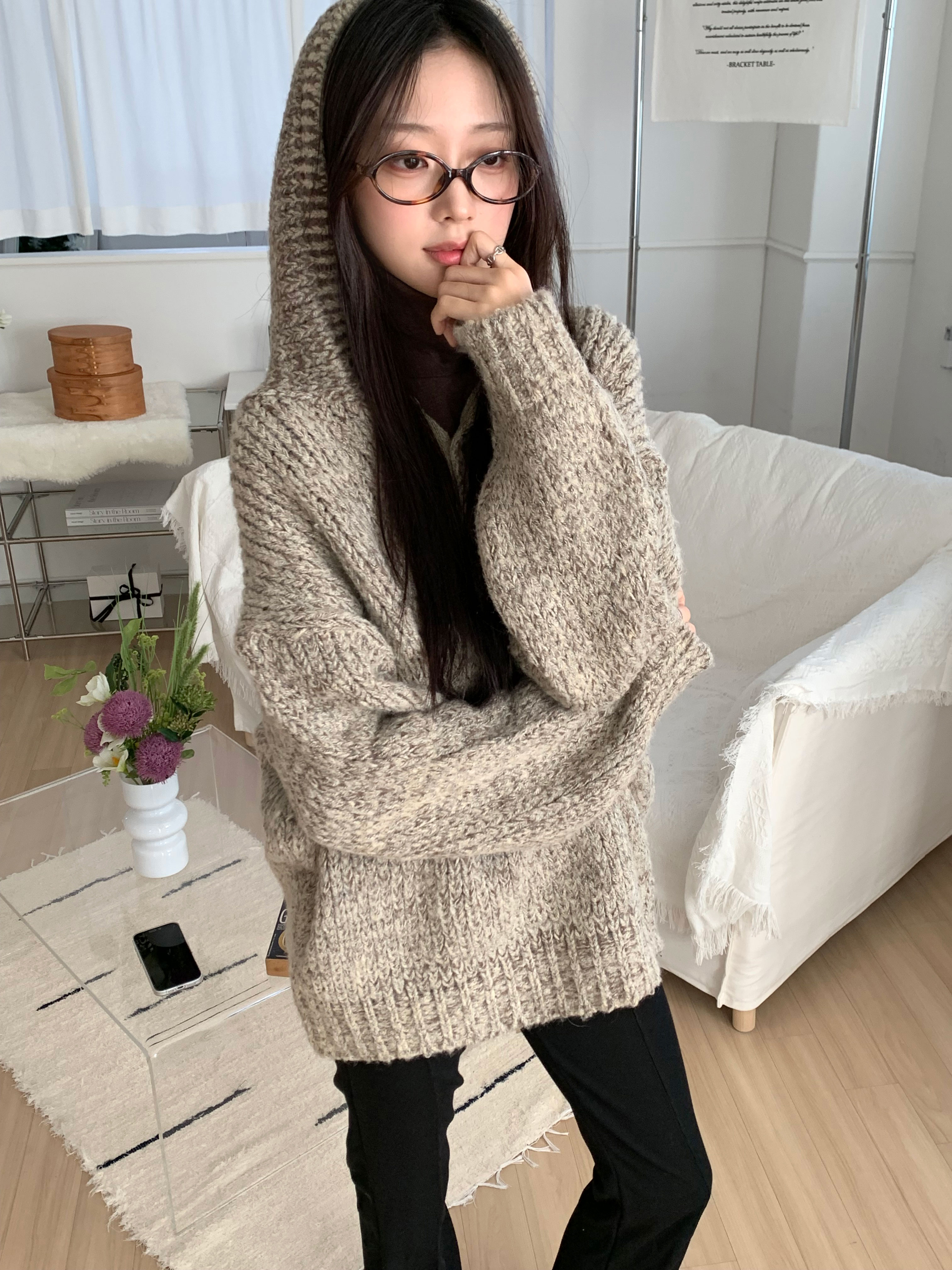 美品 ニット ディニテ コリエ フード ベージュ アルパカ C.T.plage - ニットフーディ (ベージュ) アルパカ / 前ボタン / 静電気