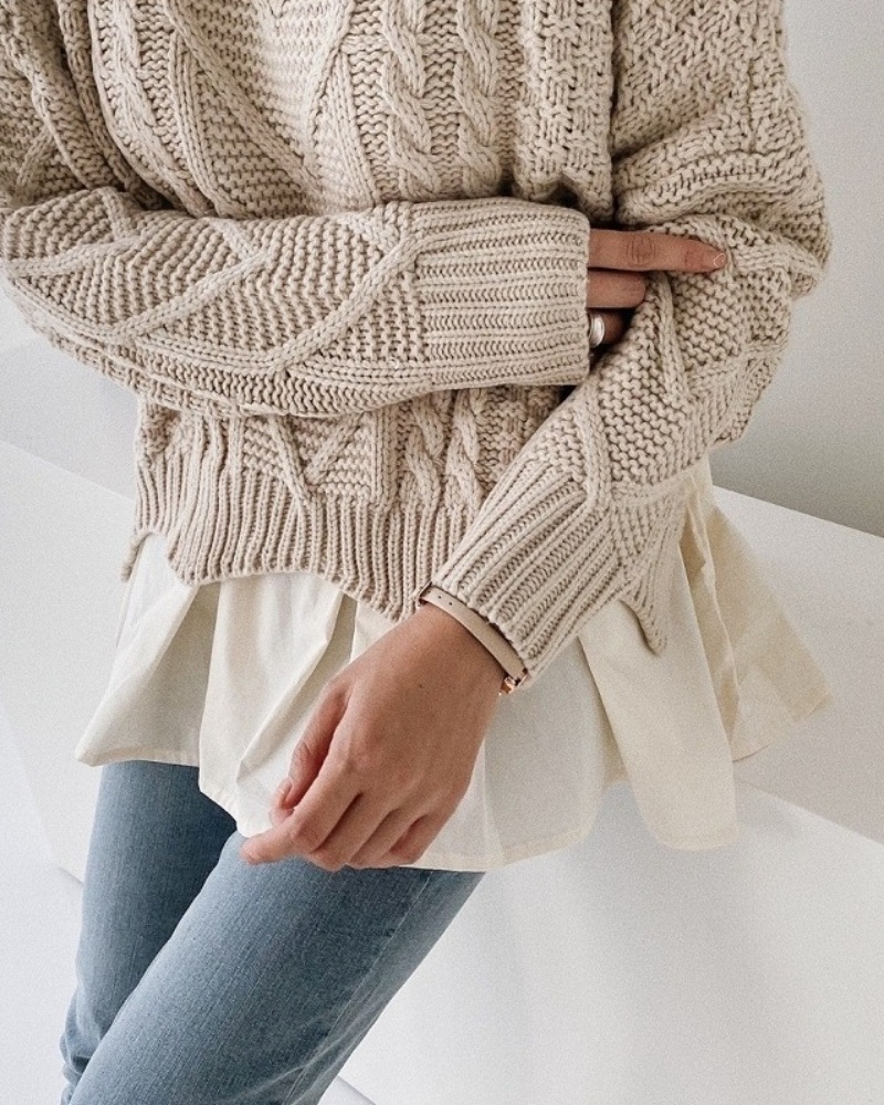 タートルネックレイヤード風フレアケーブルカラーニット | 詳細画像6