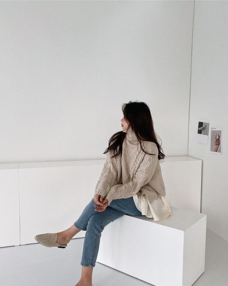 タートルネックレイヤード風フレアケーブルカラーニット | 詳細画像8