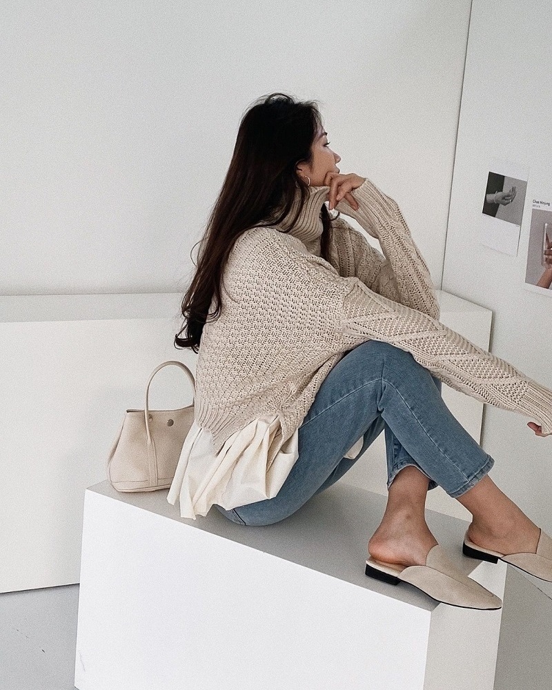 タートルネックレイヤード風フレアケーブルカラーニット | 詳細画像11