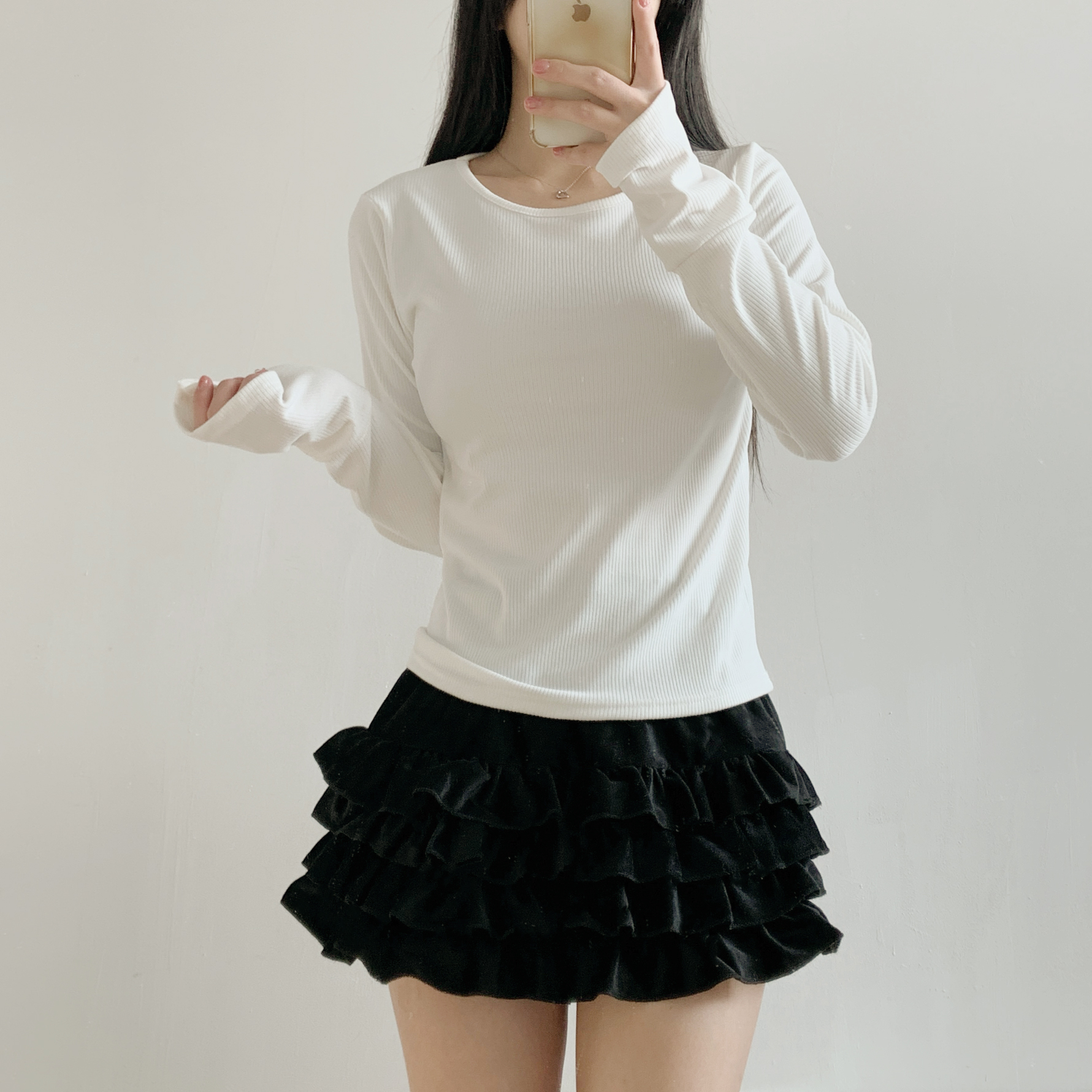 リブラウンドネックボタンスリーブカラーTシャツ | 詳細画像15