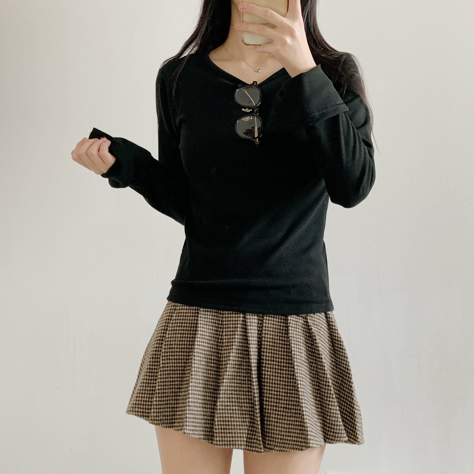 リブラウンドネックボタンスリーブカラーTシャツ | 詳細画像18